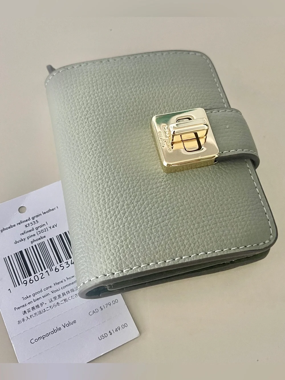kate spade NWT RP$149 Leather Bifold Wallet-Compact “Phoebe” Olive/Pine